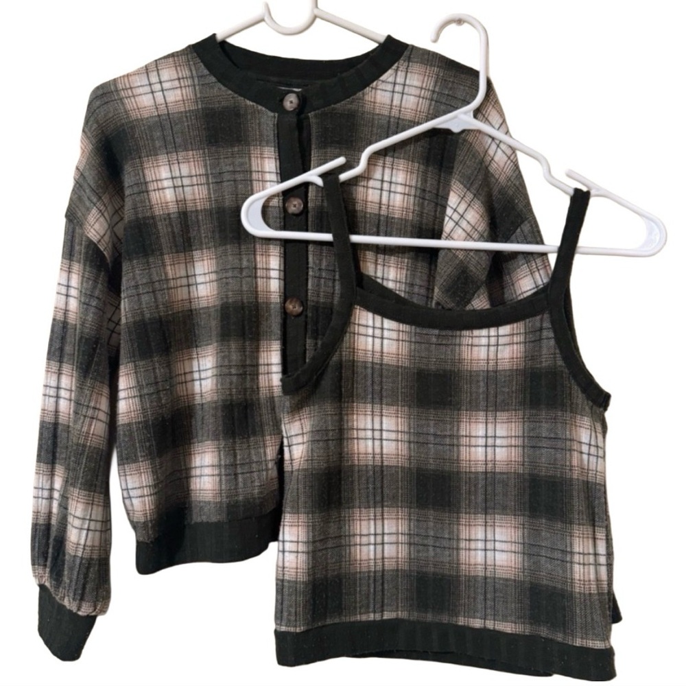 Girsl love, Fire Plaid Shirt and Tank Set - Black and White